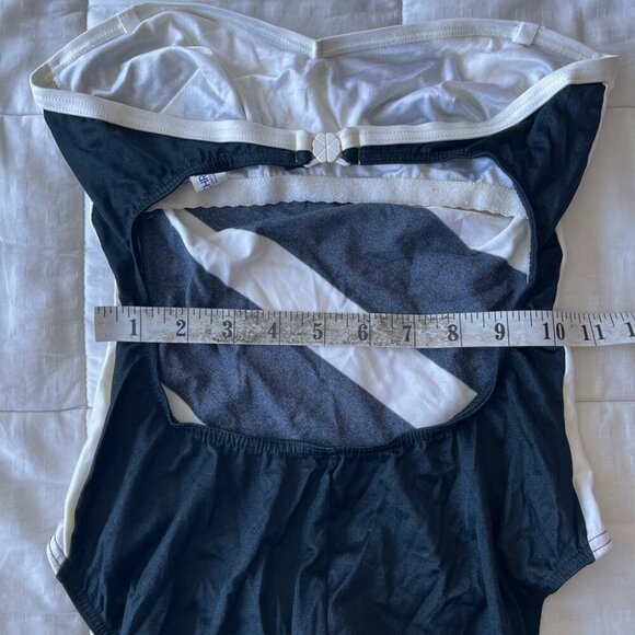 Rare Vintage Black + White Diagonally Striped Strapless One Piece S - Picture 10 of 13